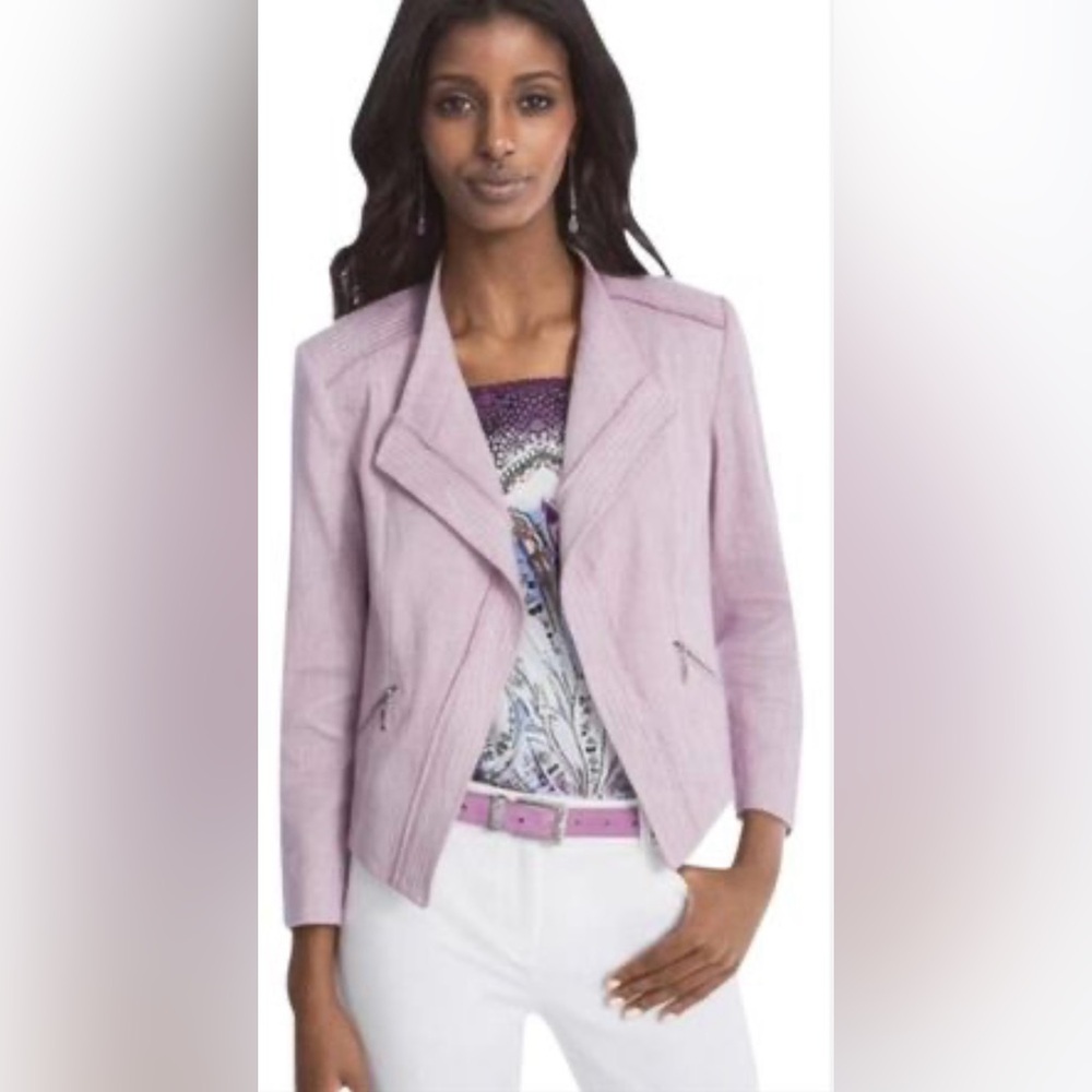 White House Black‎ Market Open Front Linen Blend Moto Jacket Blazer Lilac Size 6